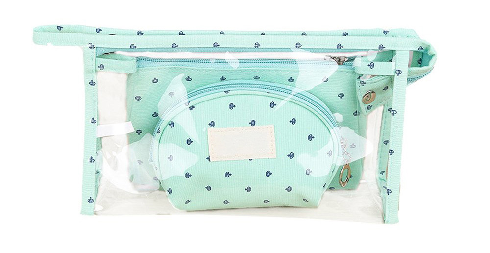 Women Portable Canvas Plastic Travel Toiletry Pouch Set