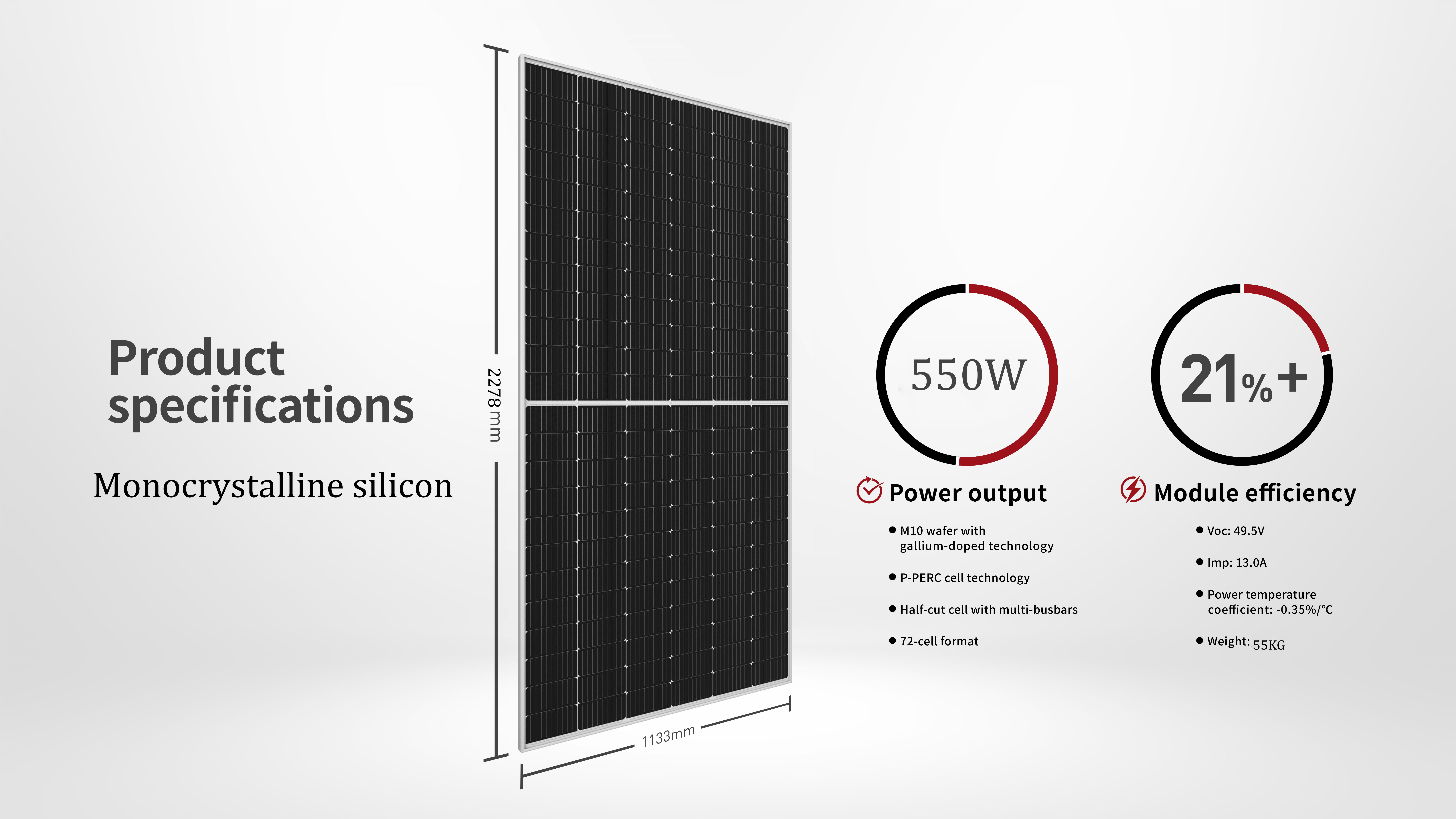 CE IEC FCC Certified 550w Monocrystalline Silicon Solar Panel for Home Energy System