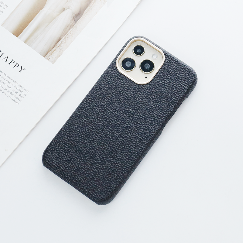 Customize Pebble Genuine Leather Cover for iPhone 13 14 Protecting Camera Phone Case
