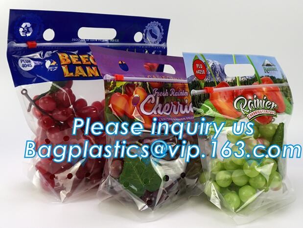 Resealable Vent Hole Plastic Bag For Fruit With Slider, OEM Printed Logo food grade Slider Storage Bags, Custom grape/fr