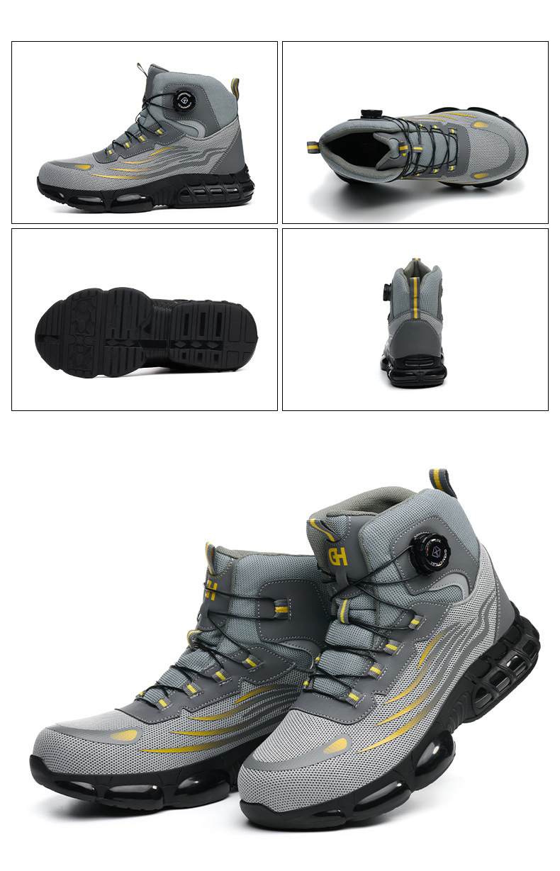 Black / Gray Fly Weave Safety Boots With Kevlar Midsole And Air Cushion Sole For Comfortable Work