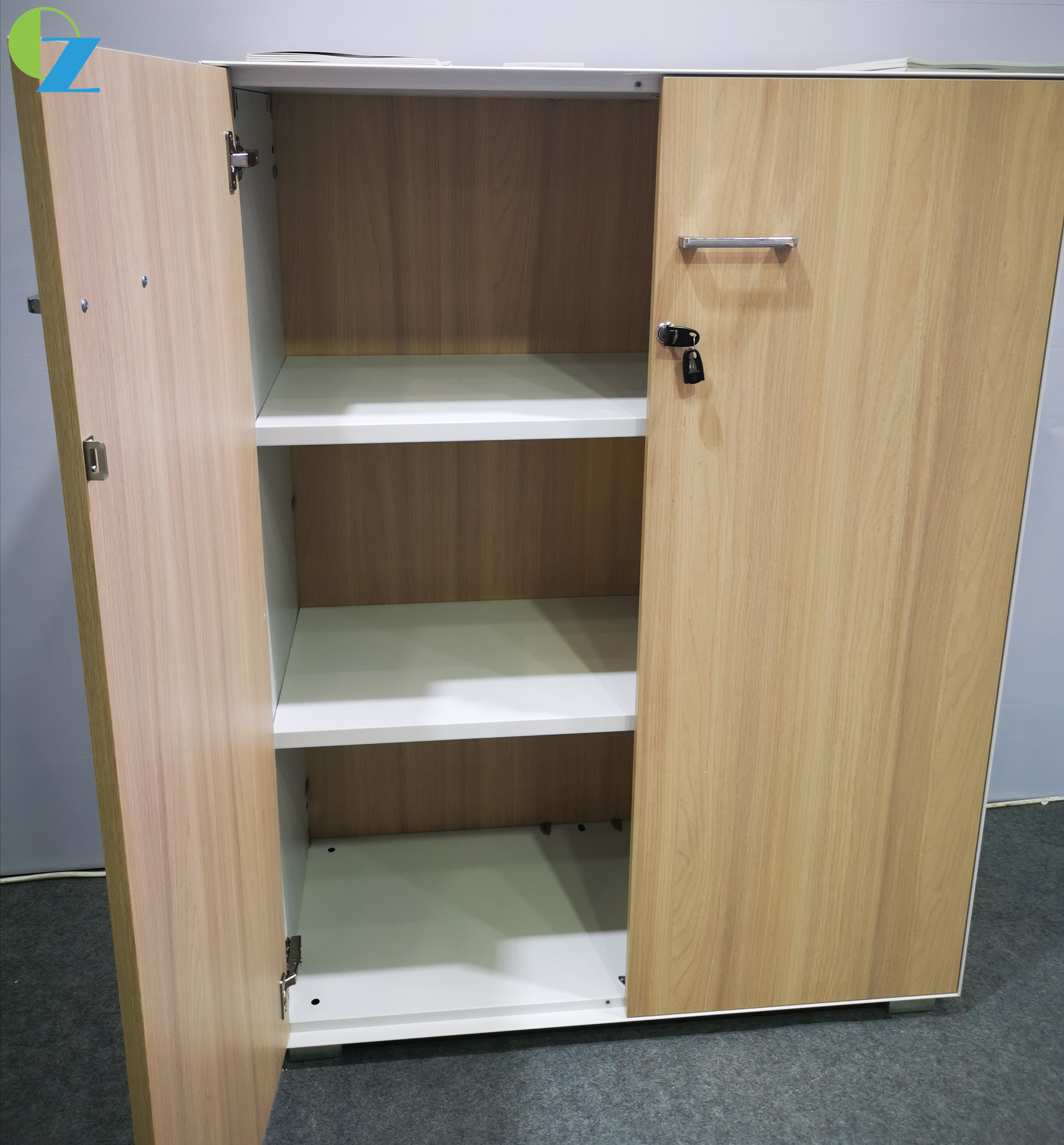 4.2mm Slim Edge Steel Wood Combined Swing Door Cabinets 2 Adjustable Shelves