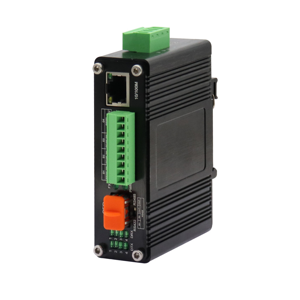 Mini Industrial 10/100Base-T to 100Base-X SFP Fiber Ethernet Media Converter with 1Ch RS232/RS485/RS422