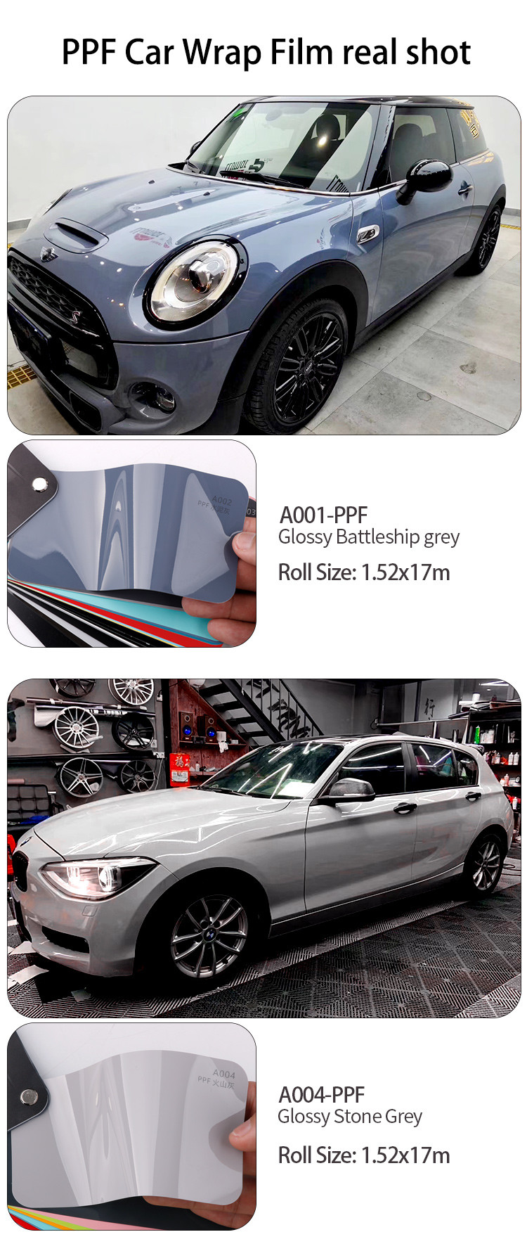 High Quality Car film 1.52*1.7m Vinyl Roll bright Glossy Sky Blue Self Repairing Matte Paint Protective Film for Car