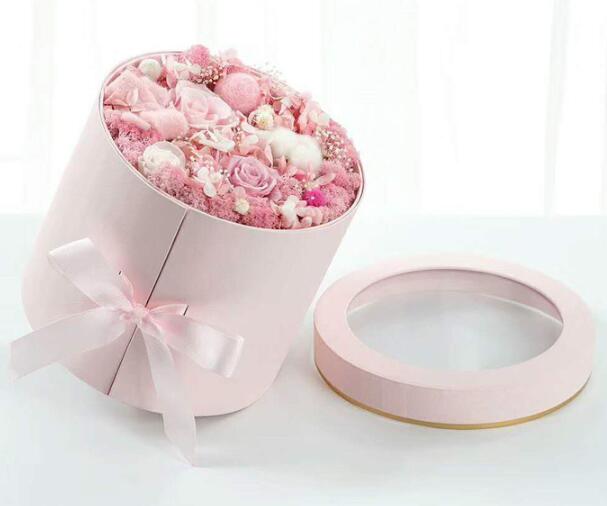 Double Layer Rotating PVC Round Flower Box Eternal Rose Gift Packaging