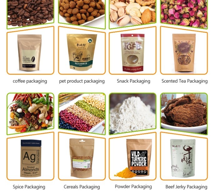 Custom Printed High Quality Kraft Paper Resealable Bags For Food