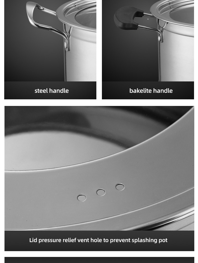 Multifunction Kitchen Cookware Silver Cooking Pot Set Stainless Steel Cookware Sets With Bakelite Handle