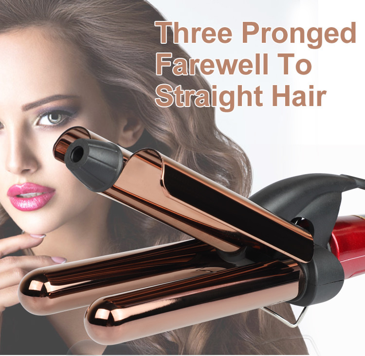 Titanium Coated Hair Curling Iron 3 Barrel Wand Temperature Adjustable With LCD Screen