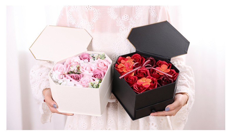 Custom 20x12 Flower Bouquet Box Black Diamond Shaped Jewelry Chocolate Gift With Drawer