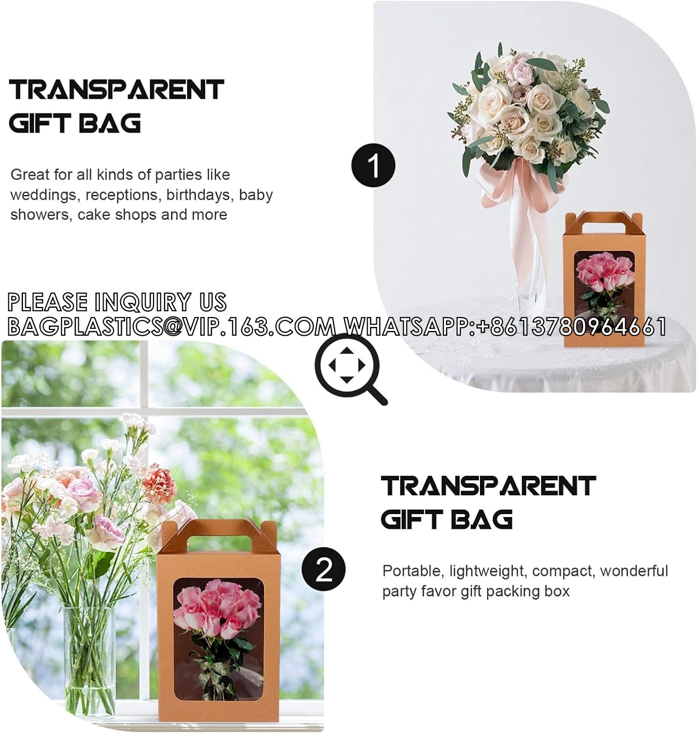 Gift Package Boxes, Tote Paper Bags Decorative Flower Bag, Flower Bouquet Paper Gift Bags With Handles, Party Bag