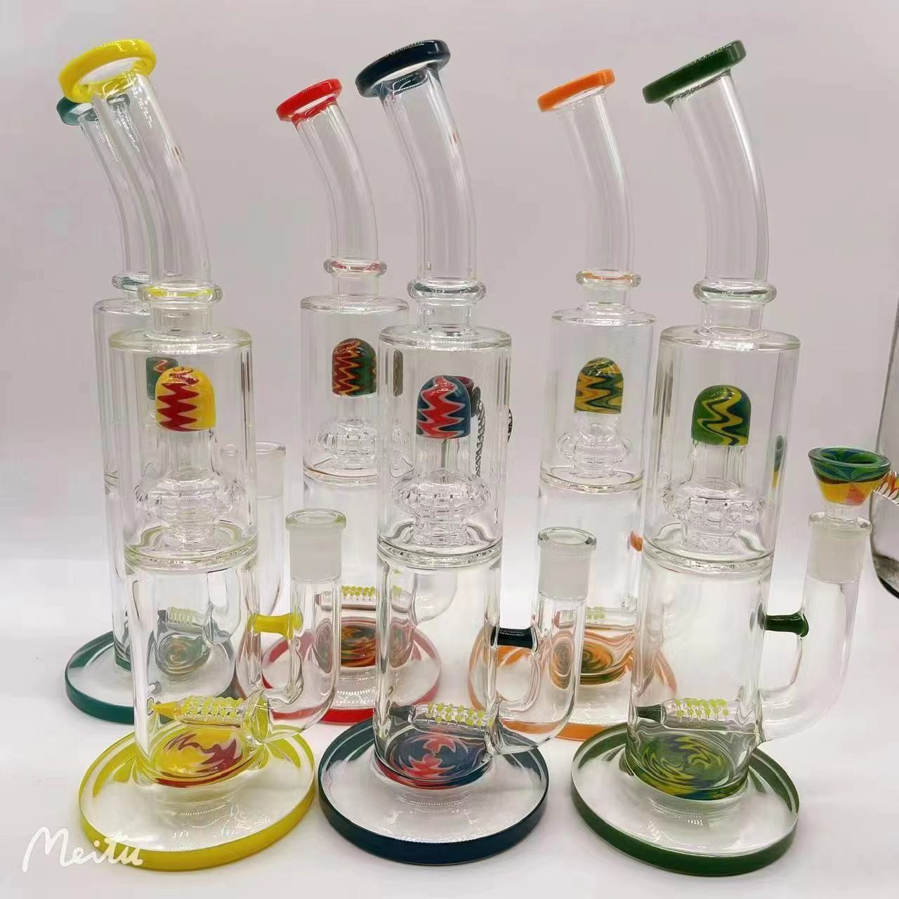 8 Inches Dab Oil Rig Recyler Matrix Perc Glass Smoking Pipe With 14Mm Quartz Banger