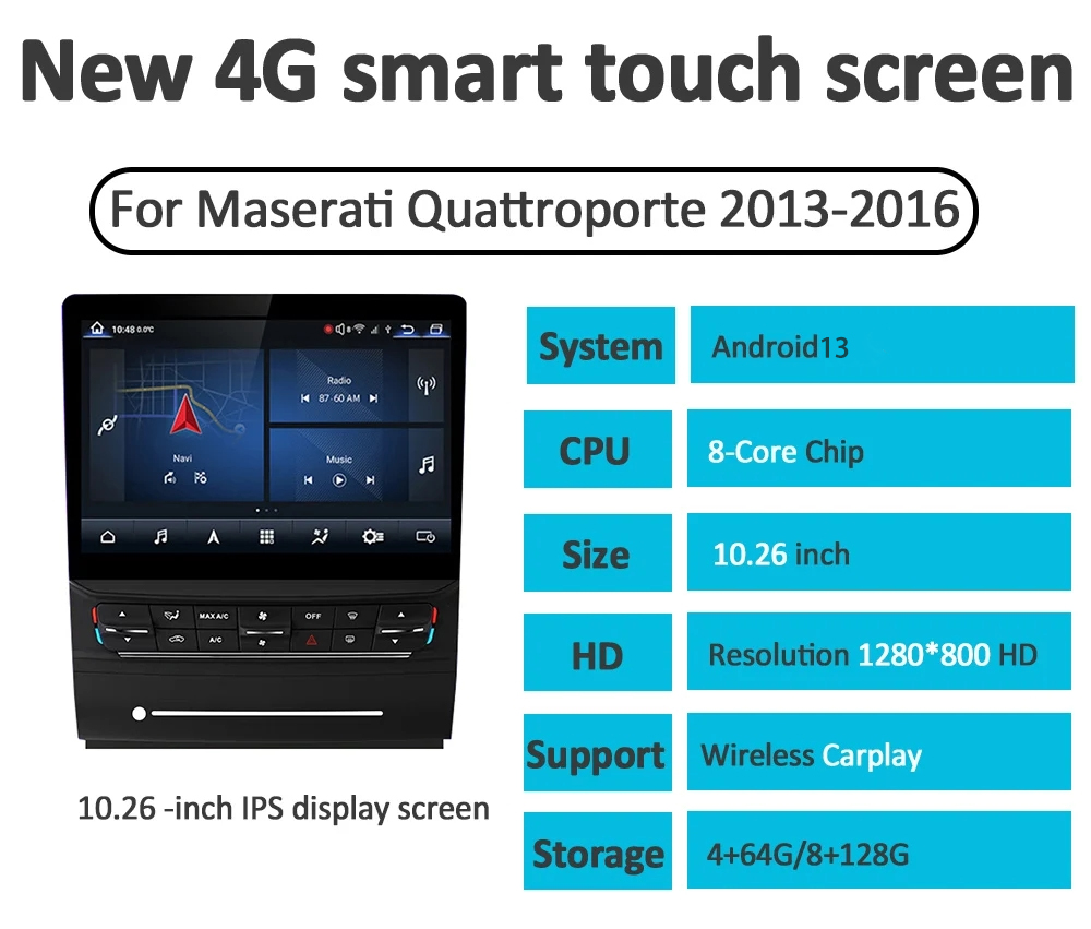 Viknav Car Radio For Maserati Quattroporte (2013-2016) 10.26inch Android13 Head Unit Touch Screen GPS Navigation Carplay