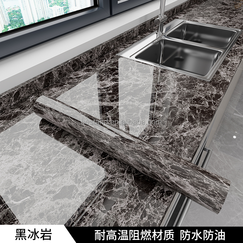 Marble Design High Glossy Self-Adhesive Kitchen Wallpaper with Heat Resistant and Waterproof Function