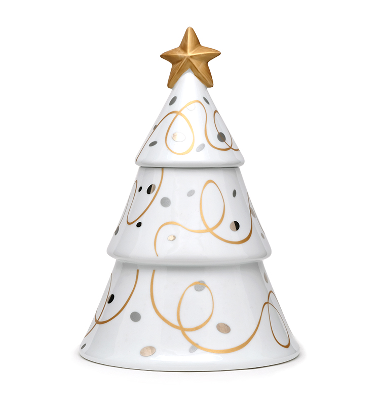 3D Christmas Kitchen Coffee Tea Sugar Gift Canister Jar Tree Shaped Storage Golden Silver Handpainting