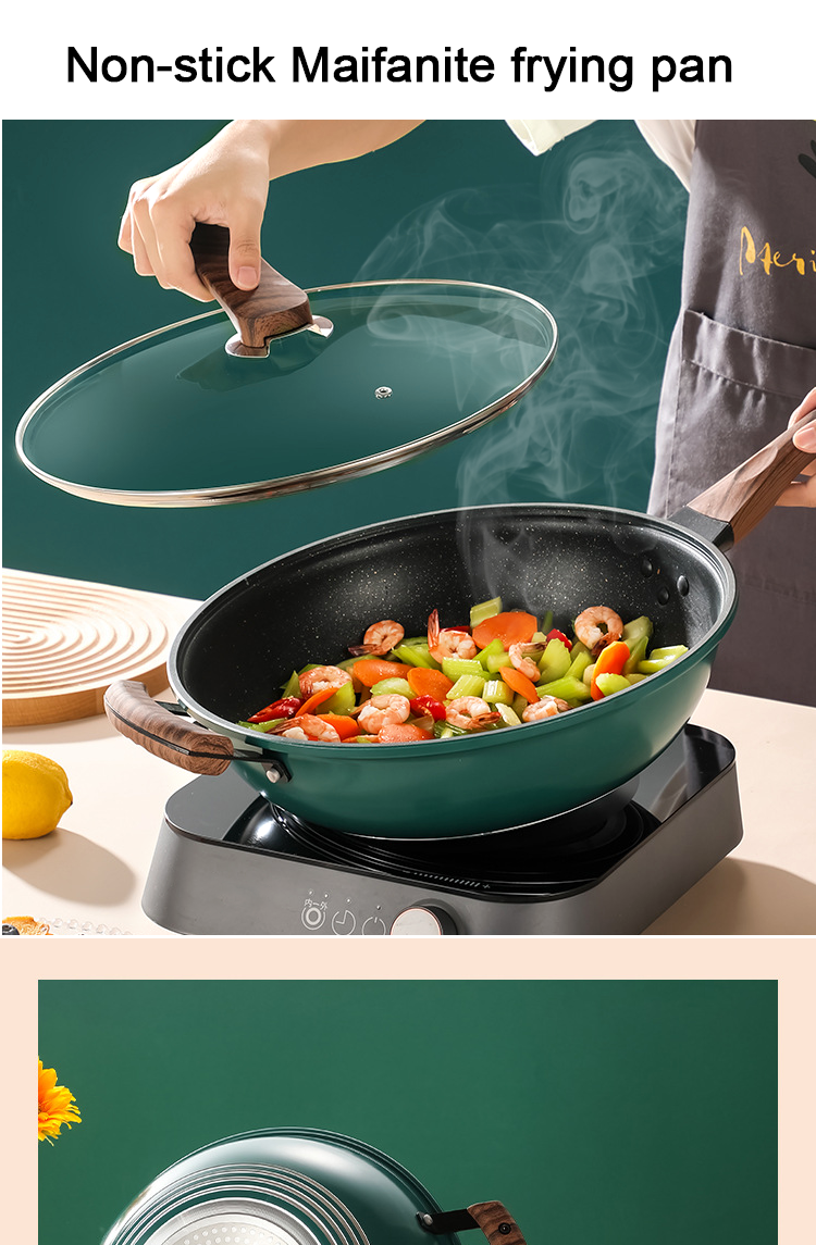 30 / 32 / 34Cm Kitchen Cookware Aluminum Non Stick Wok Pan With Lid