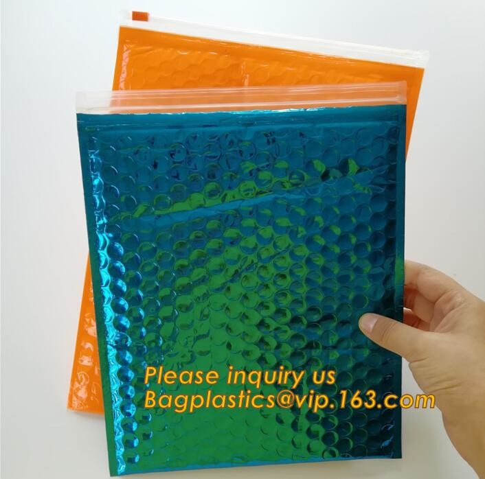 air mail metallic holographi rose gold bubble padded mailer / Zip lockkk bubble bag/ slider bubble bag,Holographic Factory