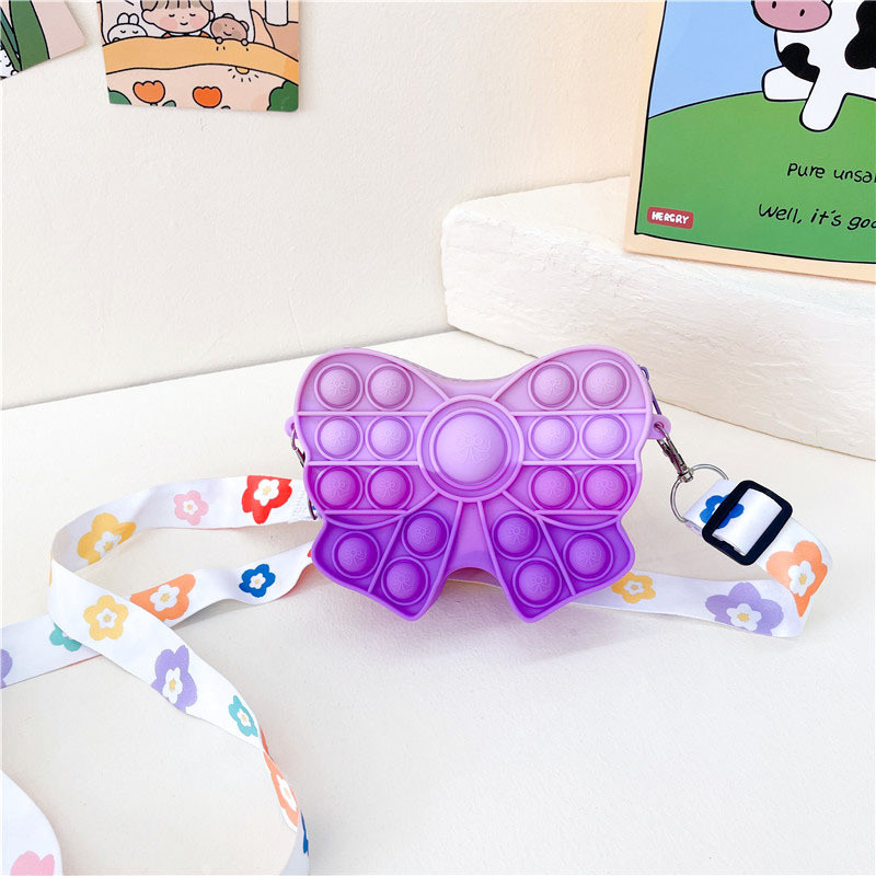 Fidget Pop Purse Bow Girls Purse Easter Gift Sensory Fidget Toy Silicone Cross Body Kids Purse Pencil Case Makeup Bag