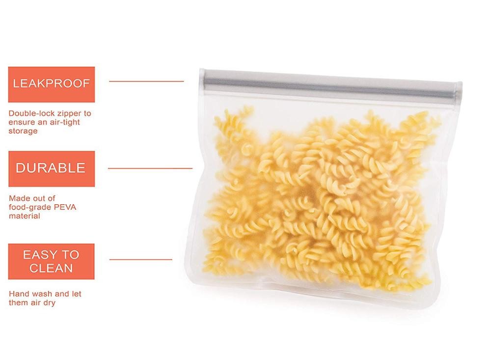 Eco friendly recyclable peva zipper storage bag for food sandwich snack