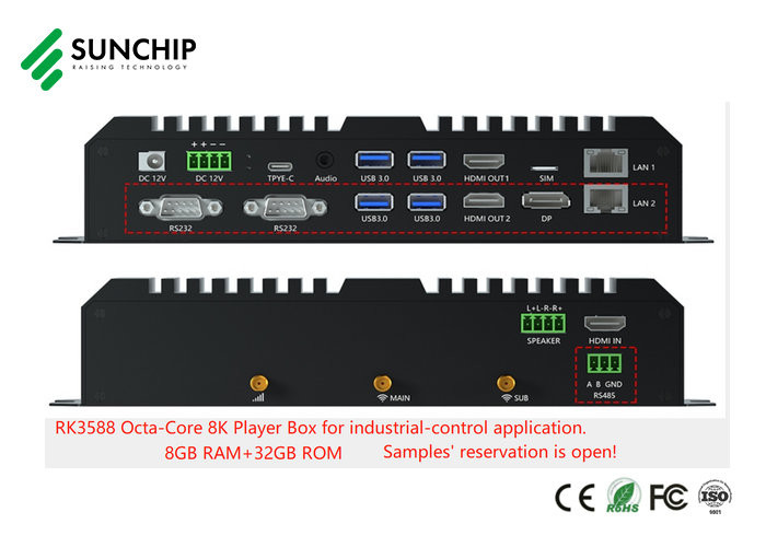 Rockchip 8K RK3588 Android 12 Industrial Control Box RS232 RS485 DP HD Mini PC