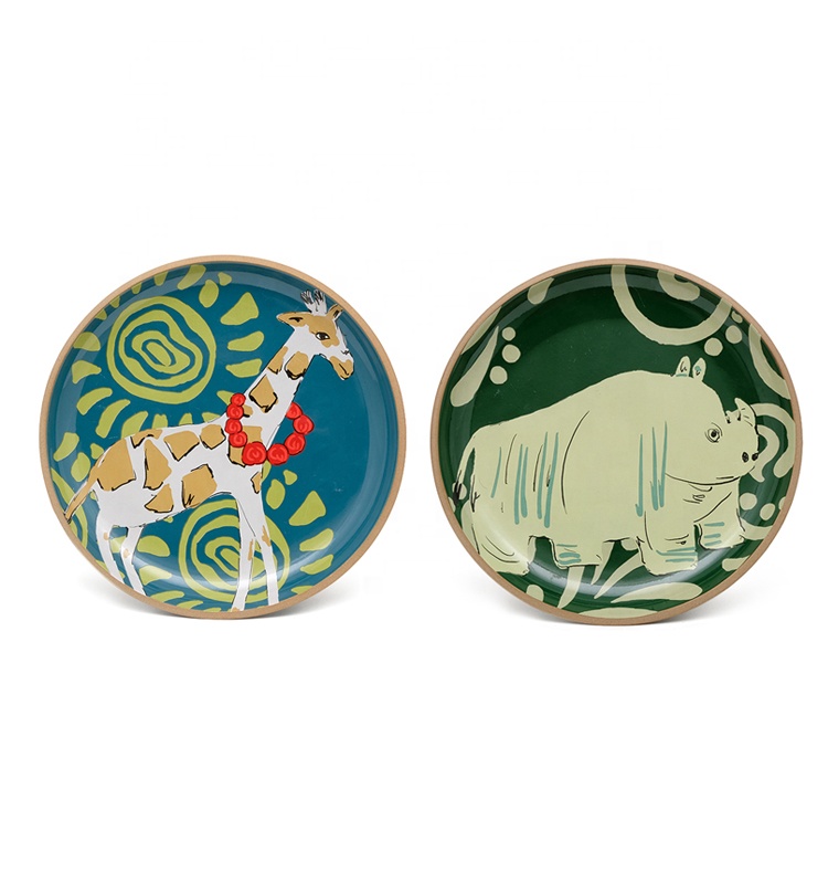 Pottery Stoneware Lovely Design Cute Animal Printed Grey Green Halloween Dinner Plates Ceramic