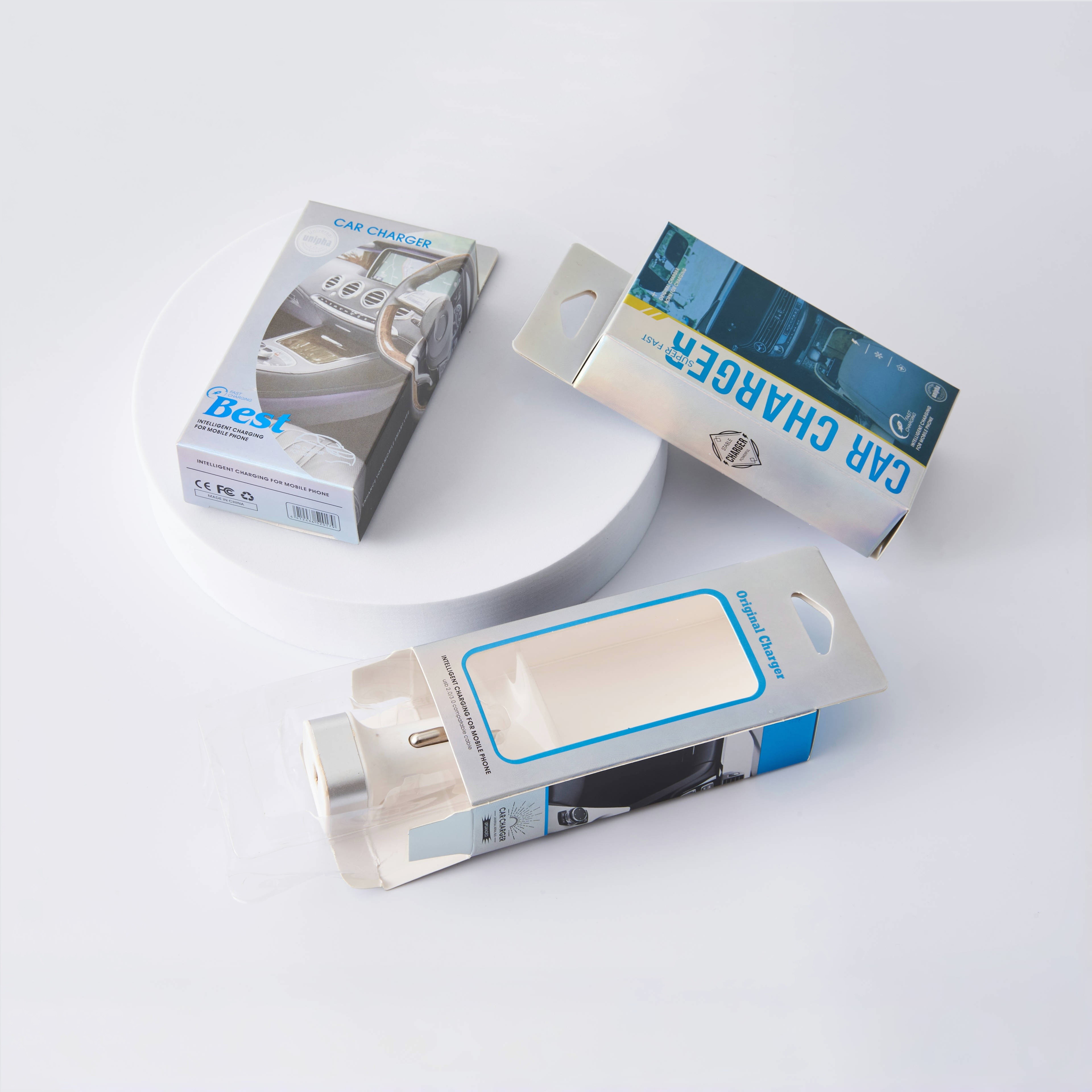 Custom Logo Small Box Charger Foldable Art Paper Package Box With Display Window Film