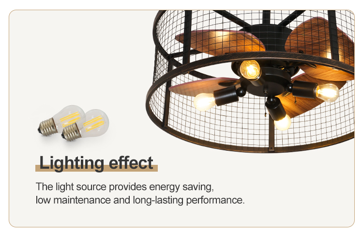 20 Inch Small Bedroom Ceiling Fan with Light MDF Blades Metal Cage Remote Control