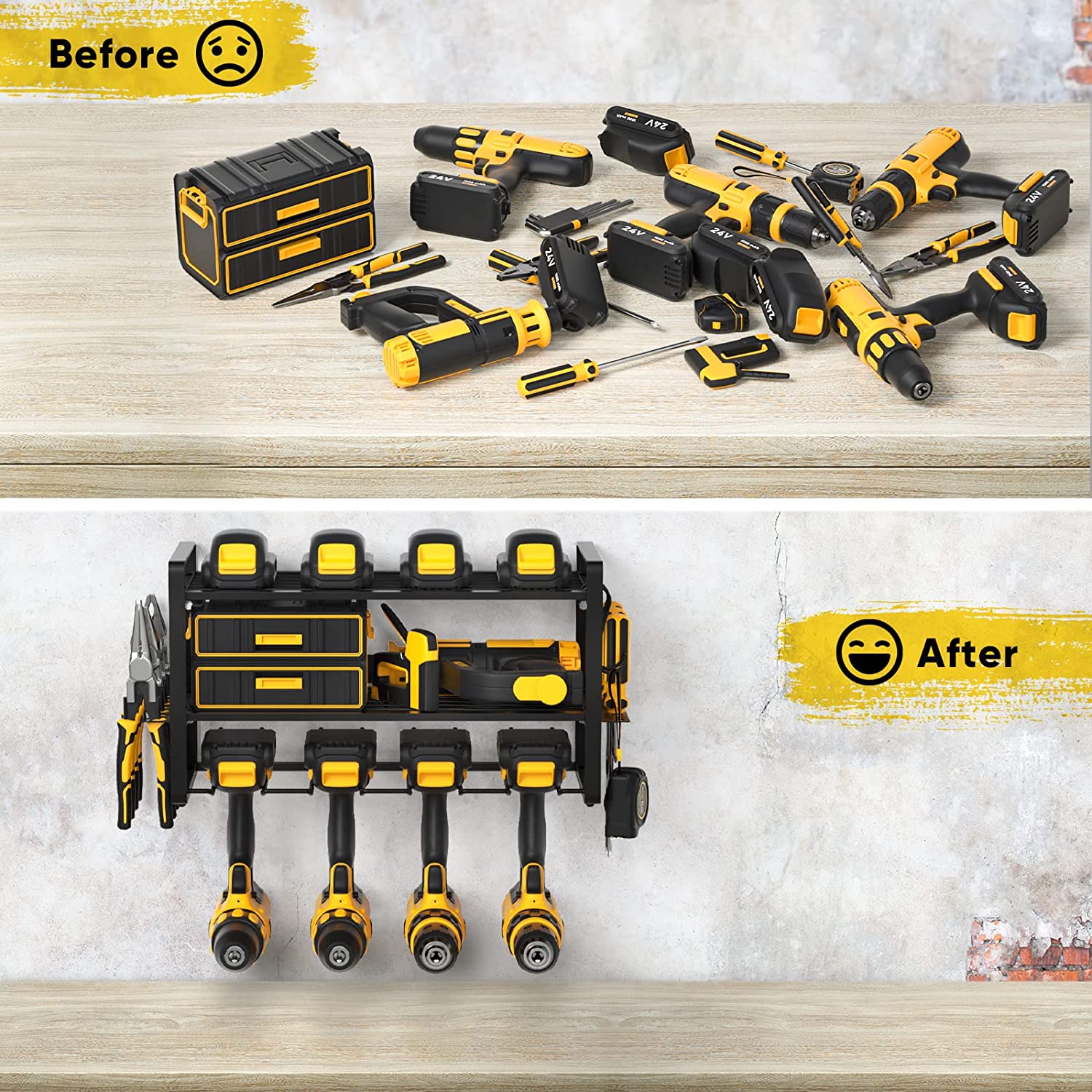 Wall Mount Electrician Tool Rack for Cordless Drill Classification Non-folding Rack