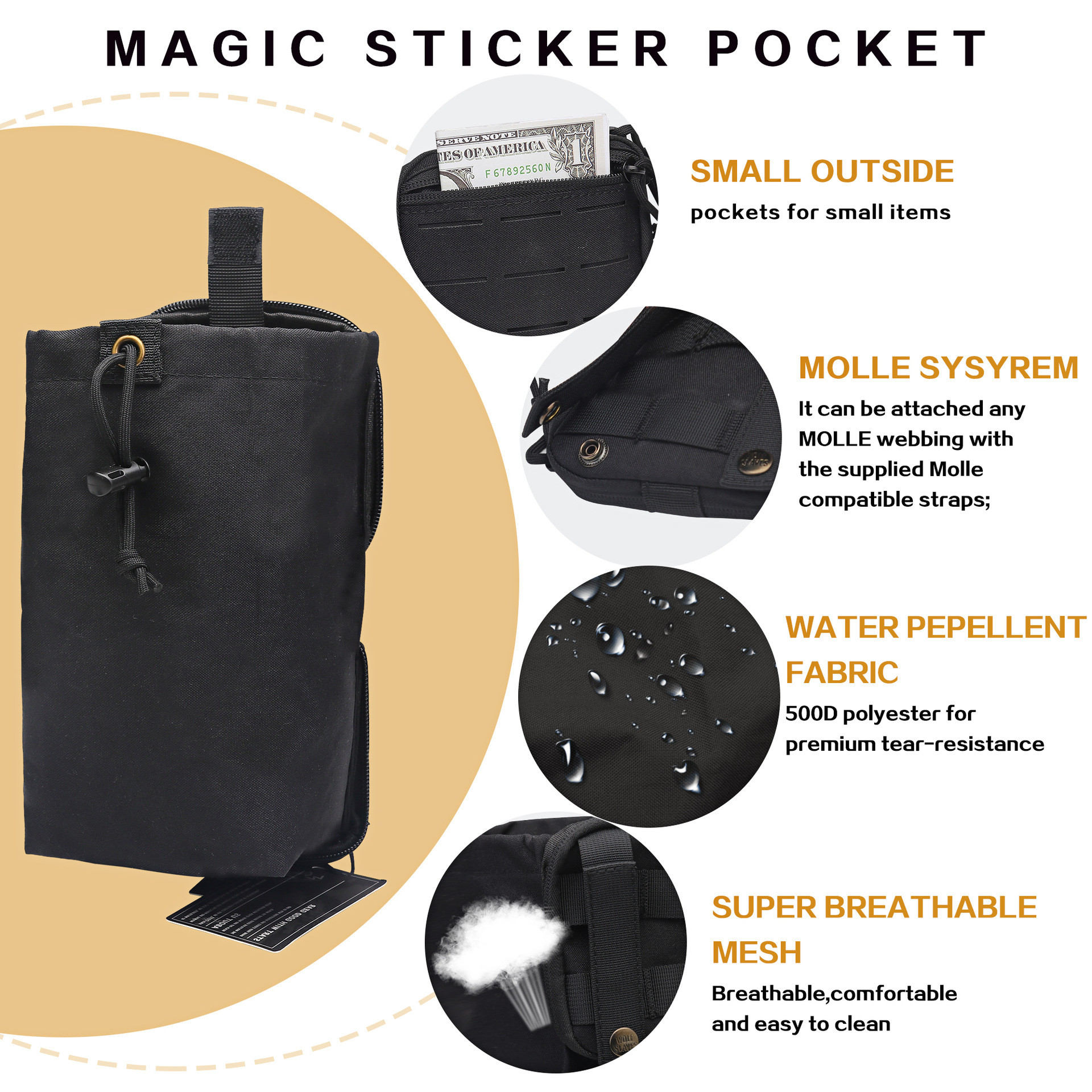 Laser Storage Drawstring Tactical Magazine Bag With Adjustable Waist Belt And Waist Bag