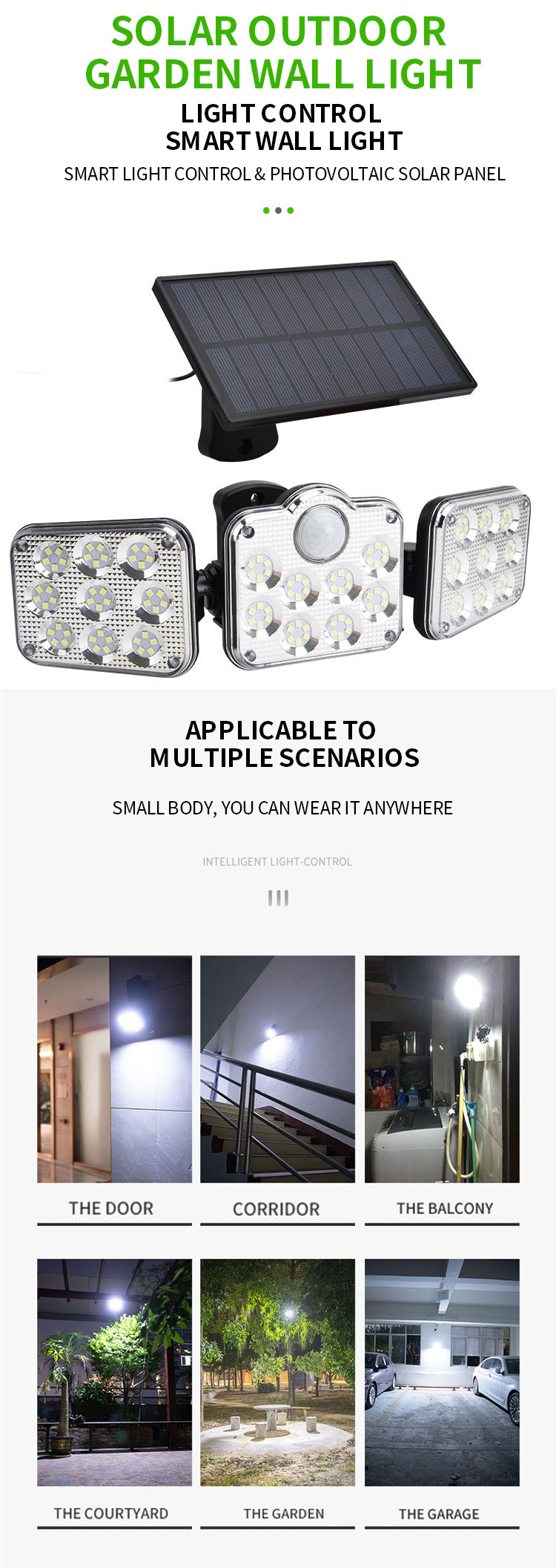 3 Head Led Solar Wall Lamp Outdoor With Motion Sensor 138 SMD 250w 200x135x115mm