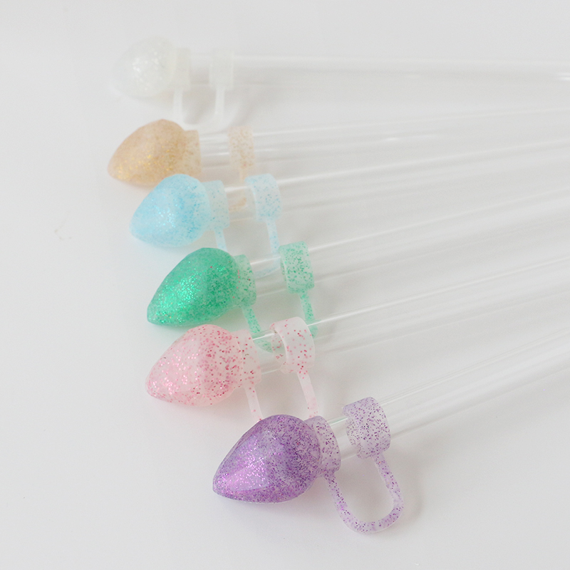 NEW Arrival heart diamond glitter designs Straw Cover Topper 3D 10mm Straw Toppers Hats for tumblers cups glasses