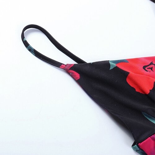 OEM maufactory European and American polyrster sleeveless short skirt sexy V -neck rose printed ruffled camisole dress