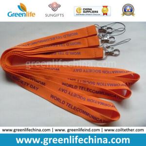 Flat ribbion 20mm wide orange polyester badge lanyard w/custom purple logo