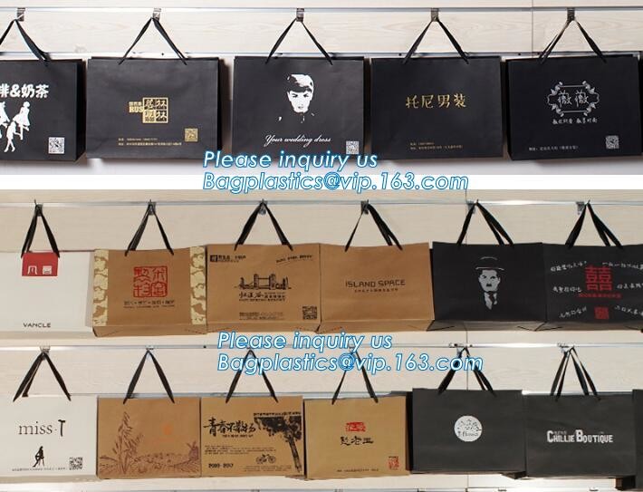 Customized Red Printed Kraft Paper Shopping Bag with Ribbon Handles and Bowknot,Kraft Paper Shopping Bag with Kinds off