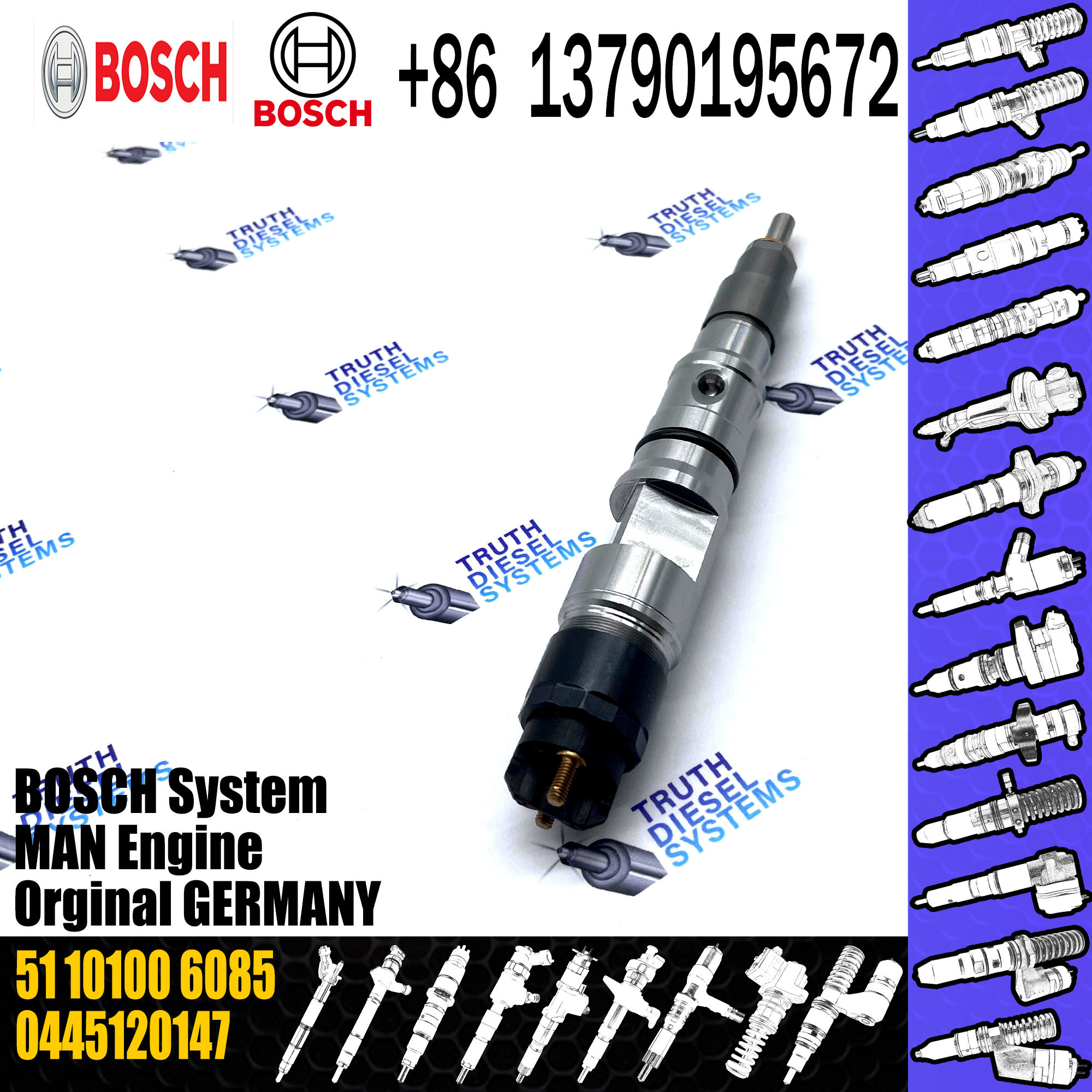 common rail injector 0445120147 0445120198 51101006085 51101006065 for MAN TGL TGM TGA Temsa diesel fuel injector