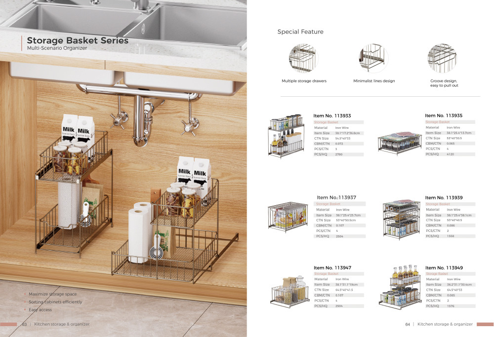 Stackable Metal Wire Storage Basket Sustainable And Multi-Functional Under Sink Organizer Sliding Storage Basket