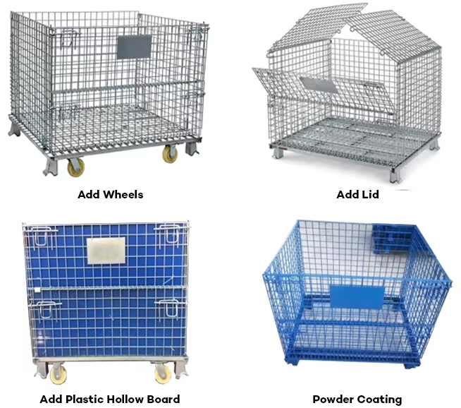 Warehouse Storage Cage Medium Duty Container Wire Metal Container Pallet Stackable Cage