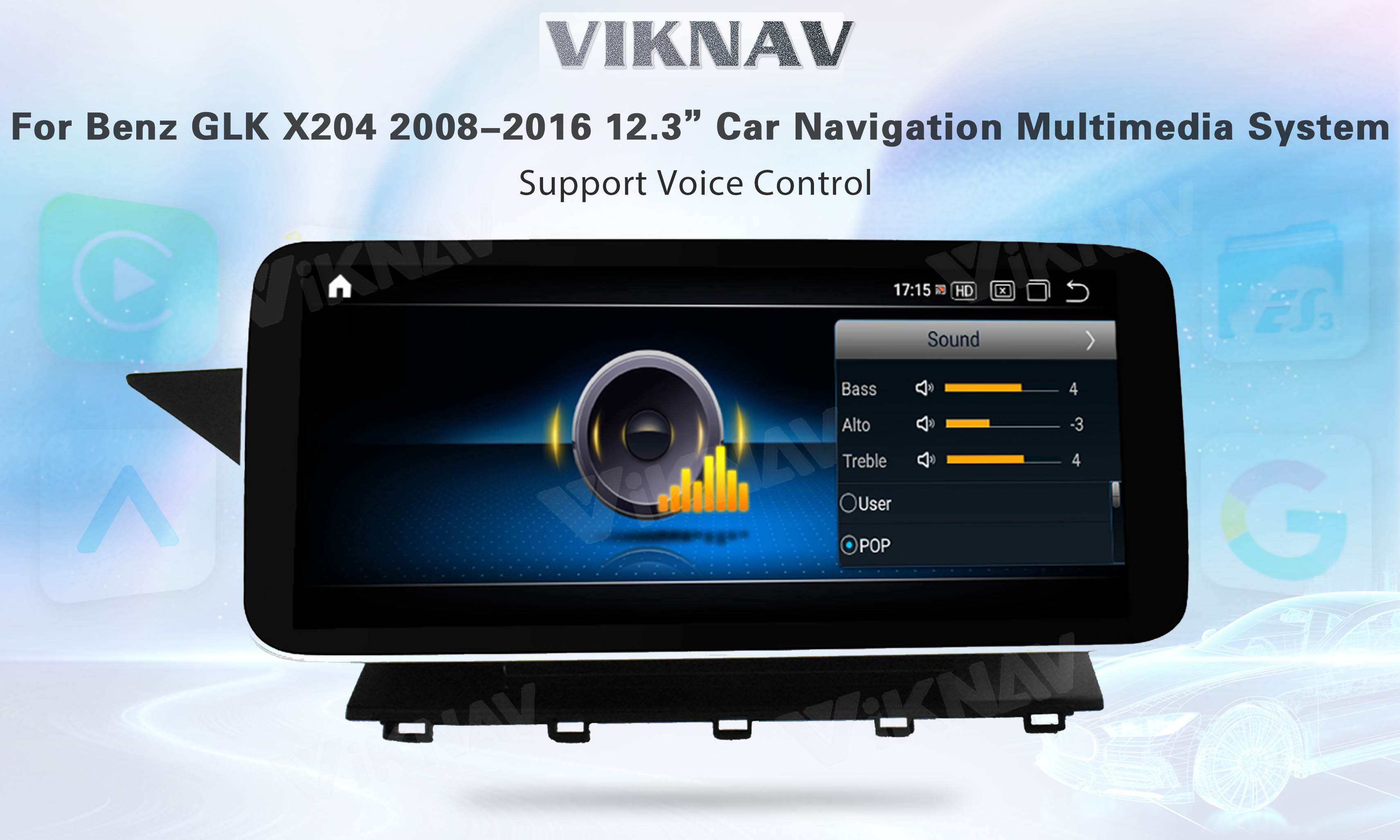 Viknav 12.3 Inch Android 8 Core Car Player Multimedia Radio For Benz GLK Class X204 2008-2016 GPS Navigation(NTG4.5)