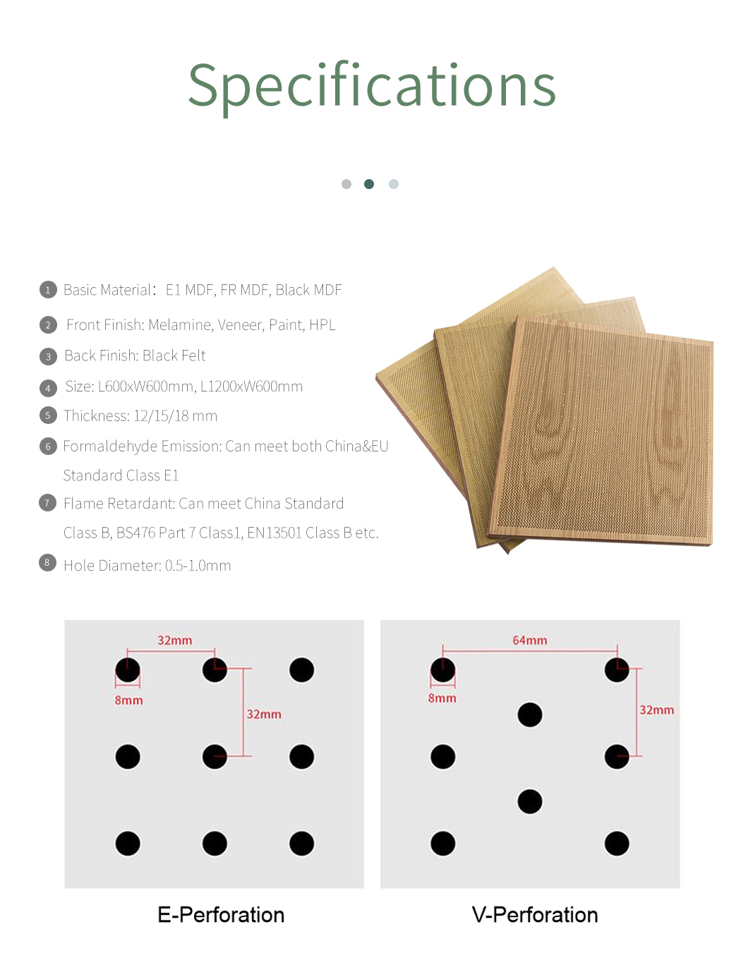 Veneer Surface Finishing Microperf Acoustic Panels 0.5mm Holes With Fr MDF
