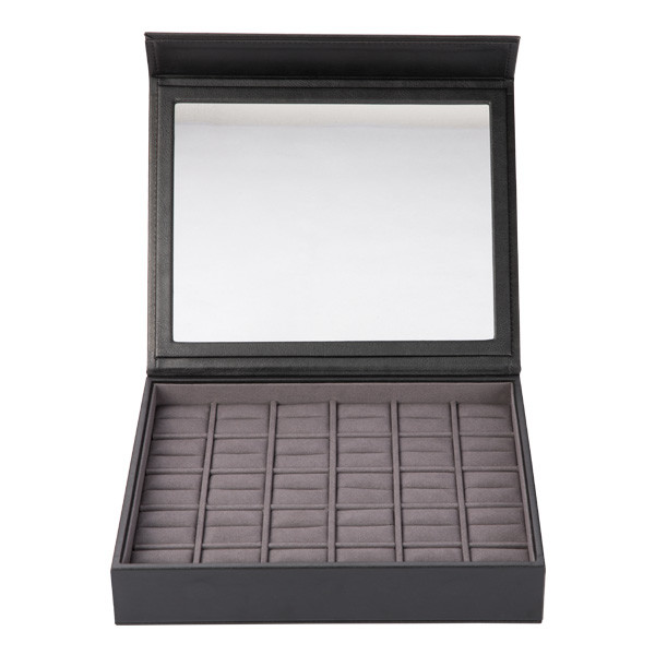 Black Leather Jewelry Storage Box , Jewelry Display Carrying Case Eco - Friendly