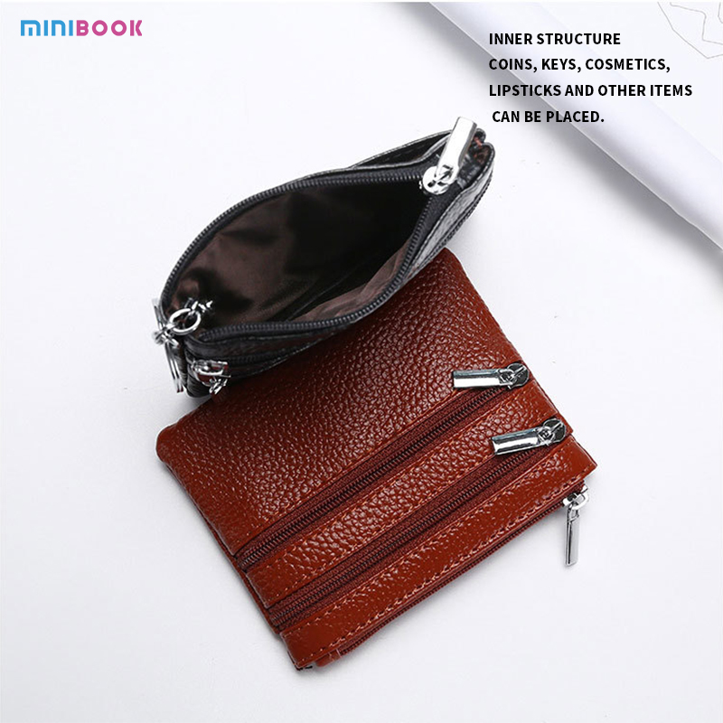2023 Fashion Designer Bags Genuine Leather Coin Purse with Key Ring in Pure Colors