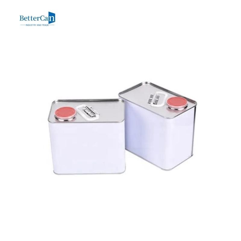 Empty Square Tin Cans 2L Rectangular Primer Paint Can With Tinplate Material Squeeze Lids