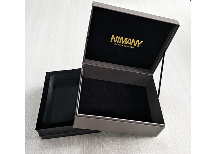 Grey 1200gsm Cardboard Book Shaped Box Square Shape Jewelry Packaging Coated Paper