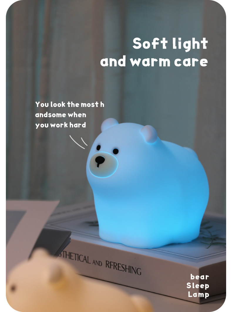 OEM Led Cute Cartoon Silicone Bear Sleep Lamp Usb Rechargeable Night Lamp Baby Bedroom Bedside Night Light