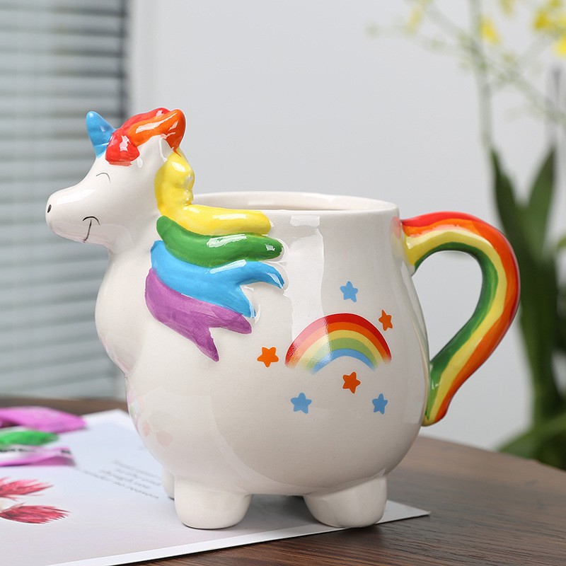 Cute Hand painted 3D Colorful Unicorn Mug Novelty Ceramic Animal Coffee Mug Custom for Unicorn Lover
