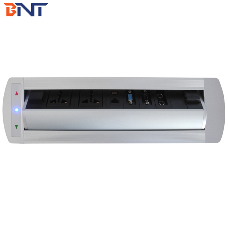 Aluminum alloy Motorized Flip Up Desk Power Data Socket with power cord