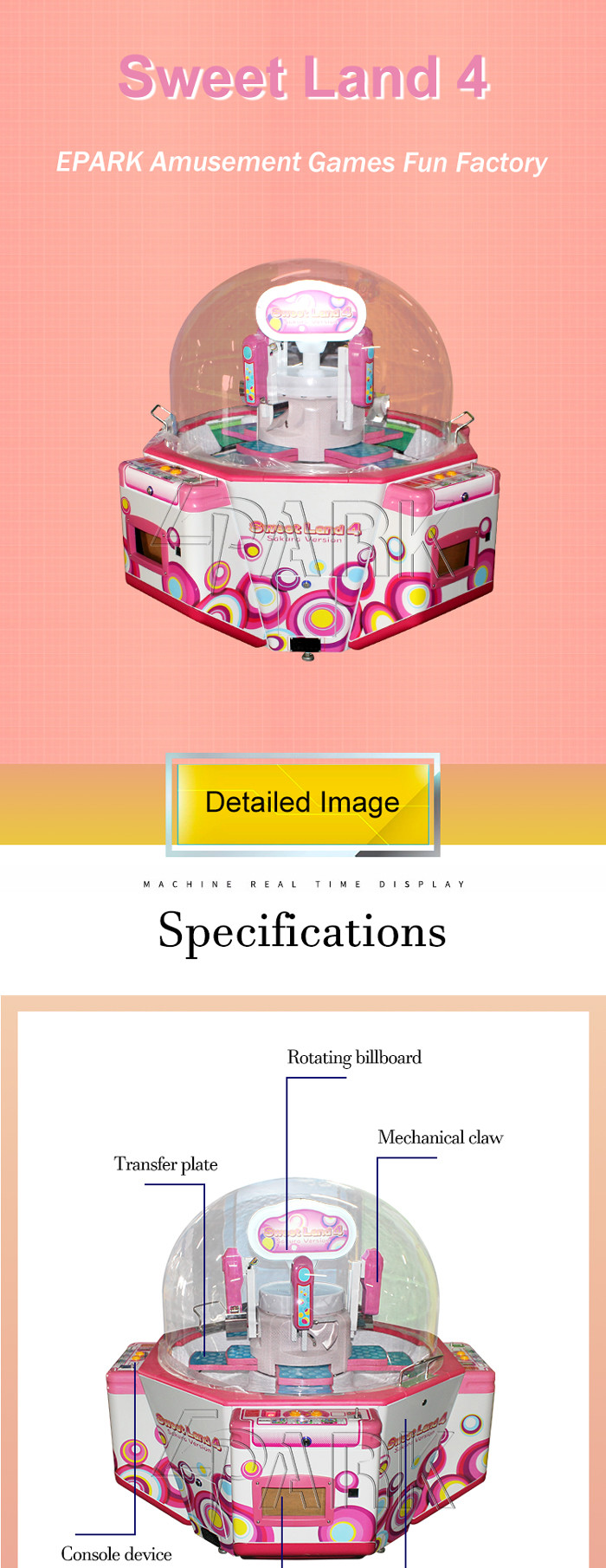 One Player Sweet Land 4 Candy Crane Machine / Arcade Toy Grabber Machine