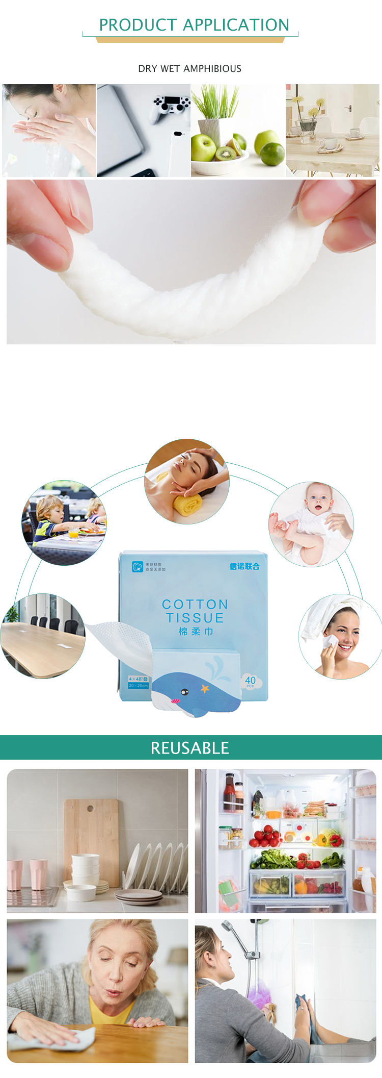 Disposable Nonwoven Dry Wipes Eco Friendly 100% Cotton Facial Tissue For Babies