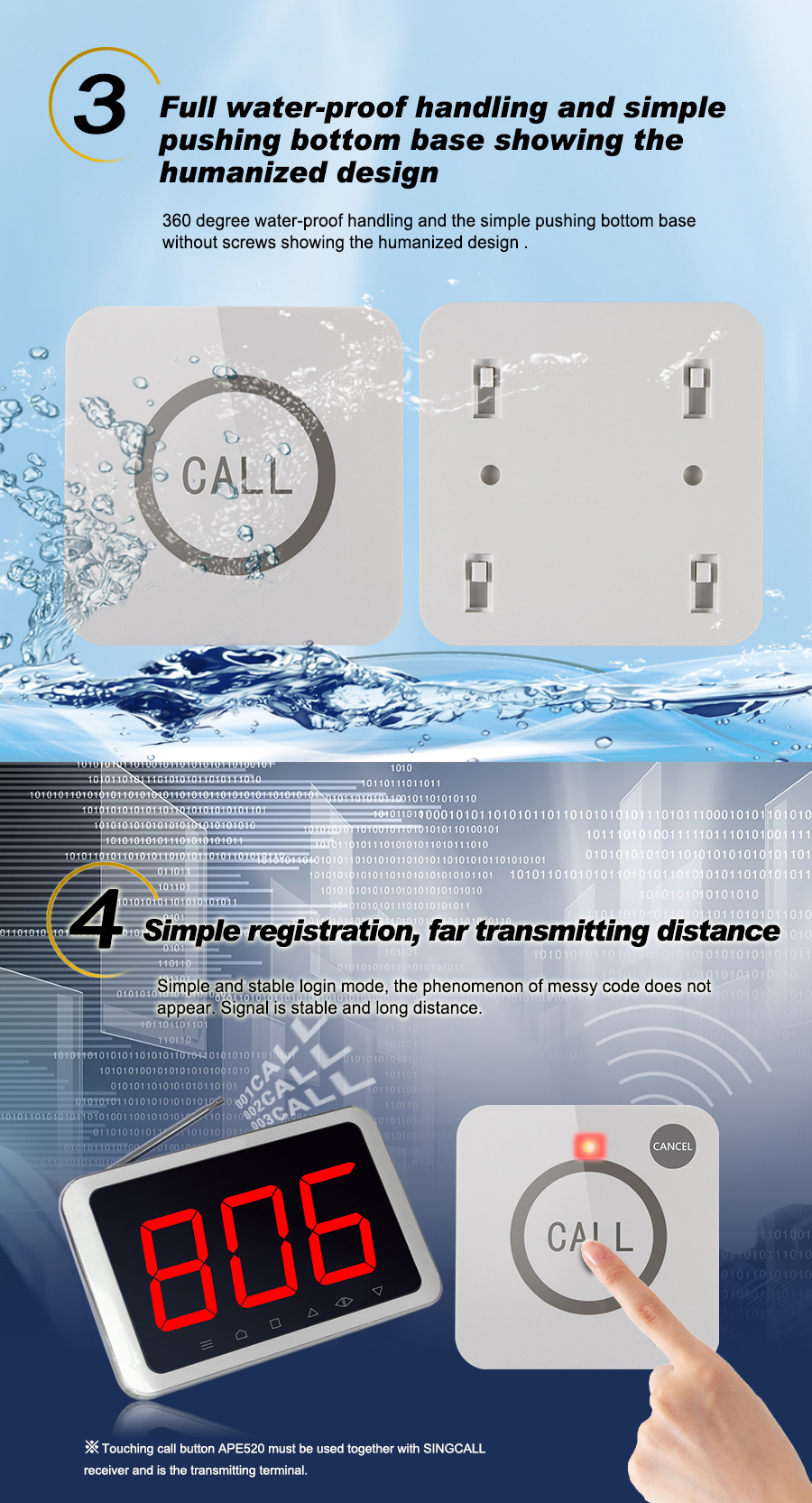 Easy and convenient operation 1 key touch call button