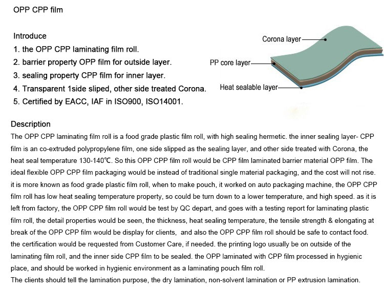 opp cpp film cpp xxx laminating film roll flexible packaging material