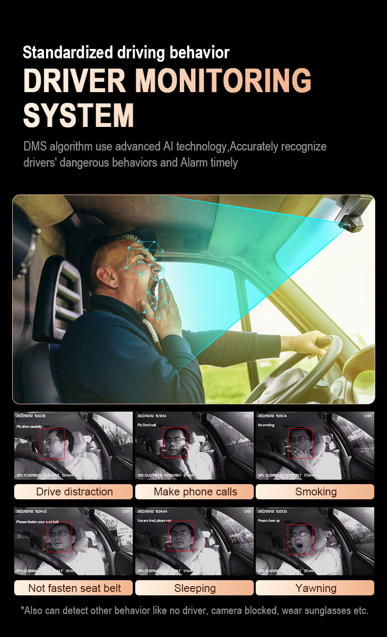 AI Dashcams ADAS DSM SOS GPS Advanced Driving Assistance Security System